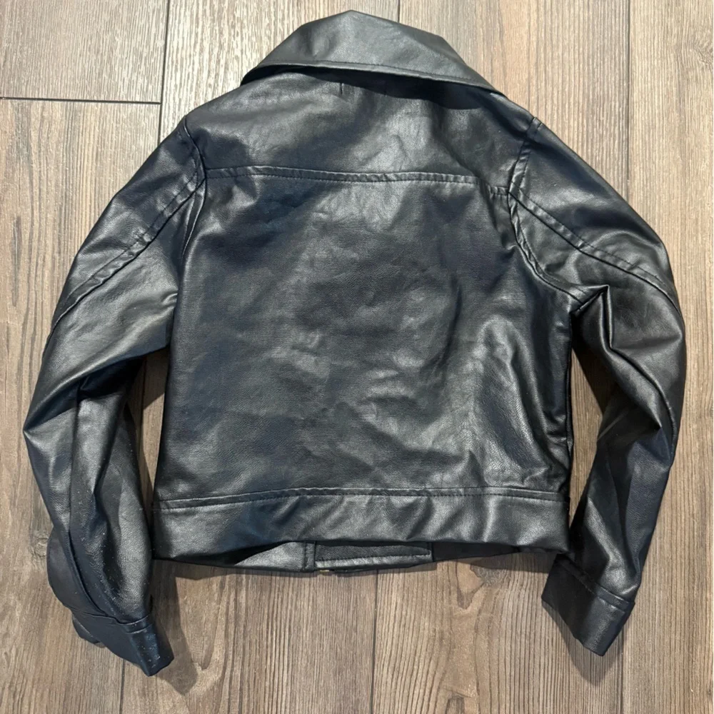 Blueberi Boulevard Faux Leather Moto Jacket Black Kids Size 7